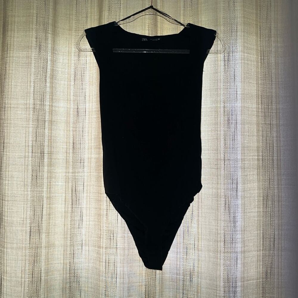 Zara Black Button Snap Body Suit Size Small